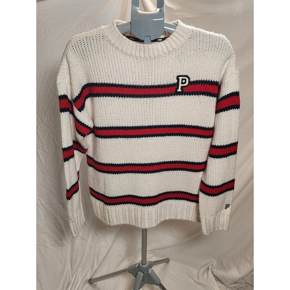 Victoria's Secret PINK Striped Chunky Knit Varsity Sweater M